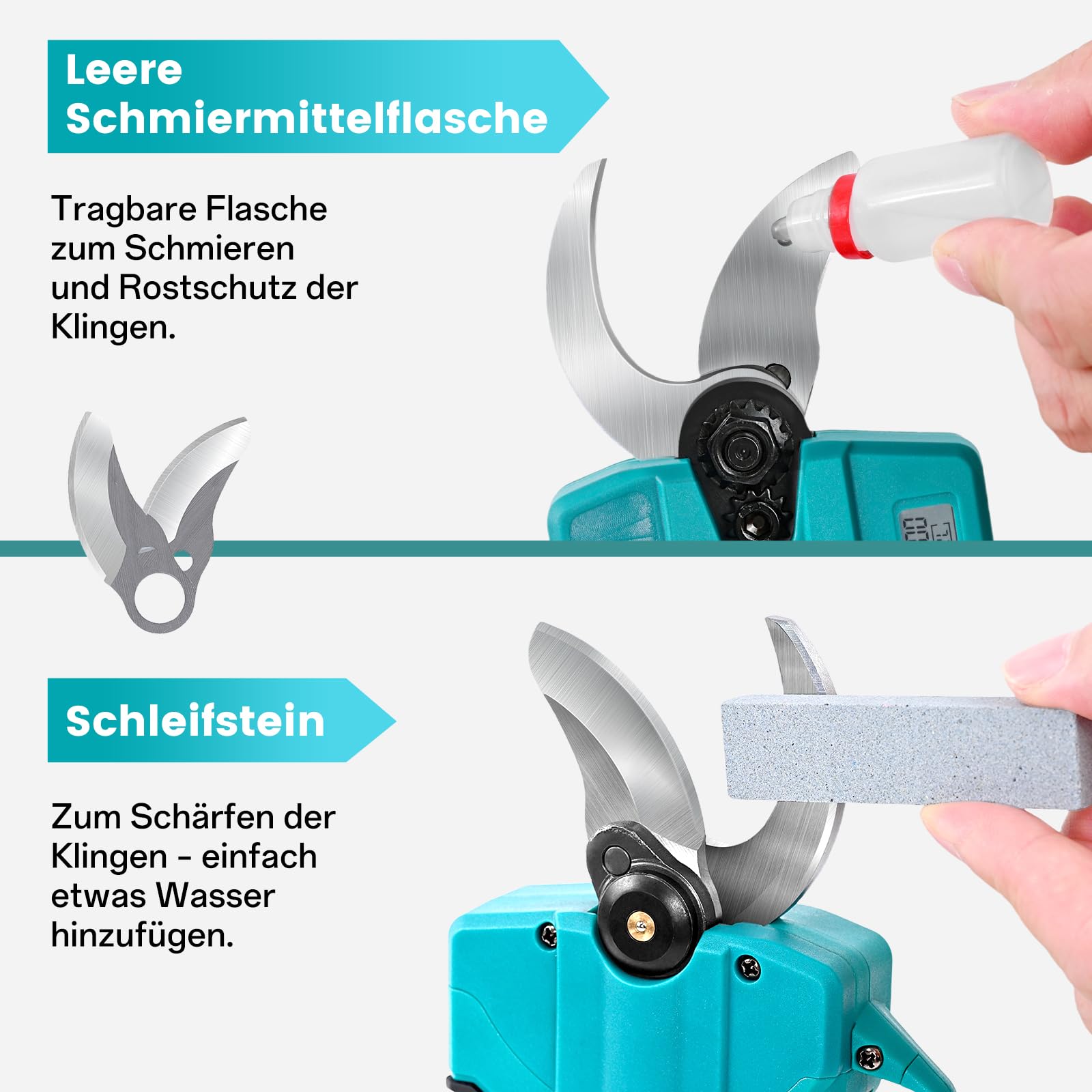 Tijeras de podar con batería de 21 V, tijeras de podar eléctricas compatibles con Makita, 2 baterías de 1500 mAh, diámetro de corte máximo de 30 mm, 2 cuchillas móviles, interruptor de fusible