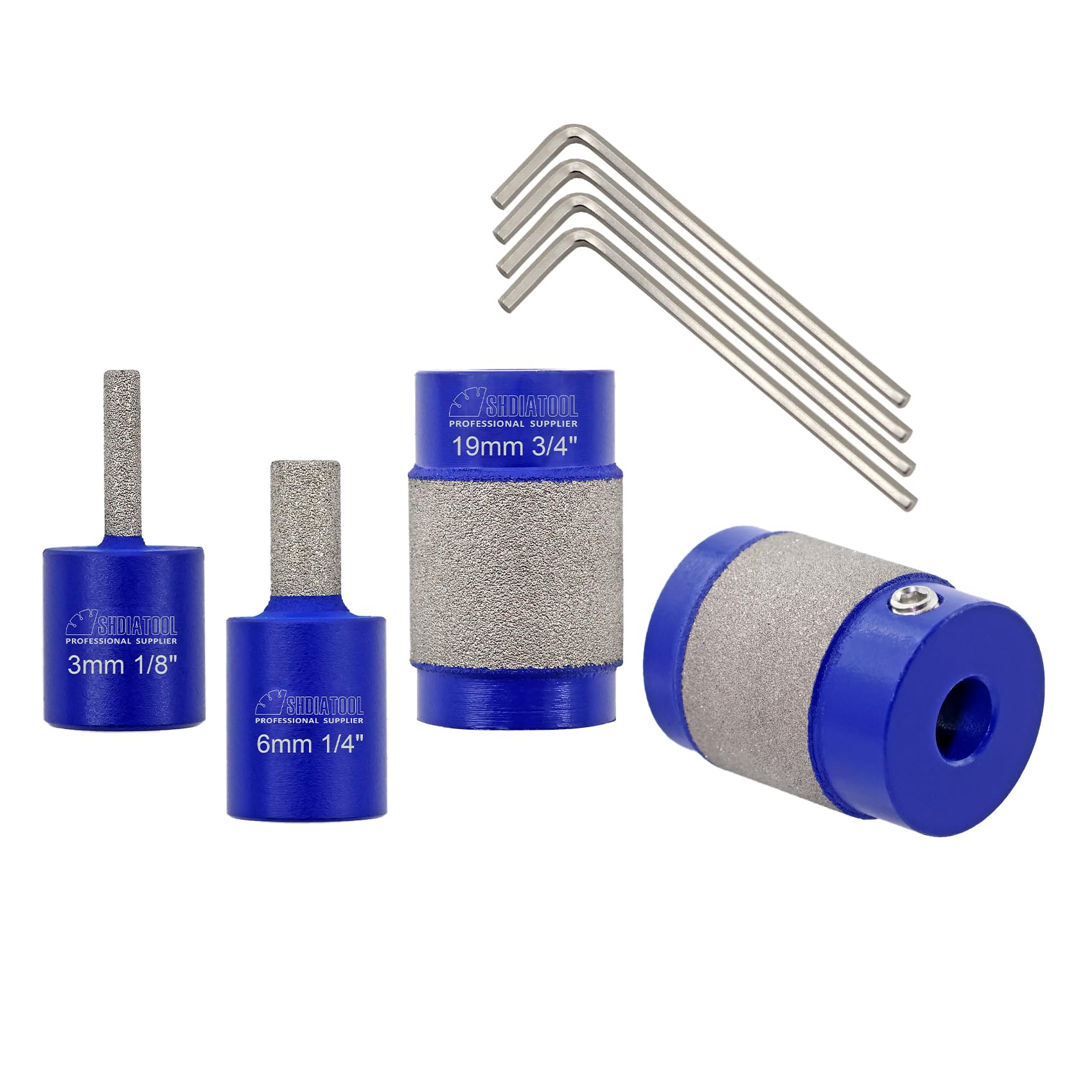 SHDIATOOL Diamond Glass Grinder Bits for Stained Glass Grinding Wheel (4 Pieces,3mm 6mm 19mm 25mm), 3/6/19/25MM