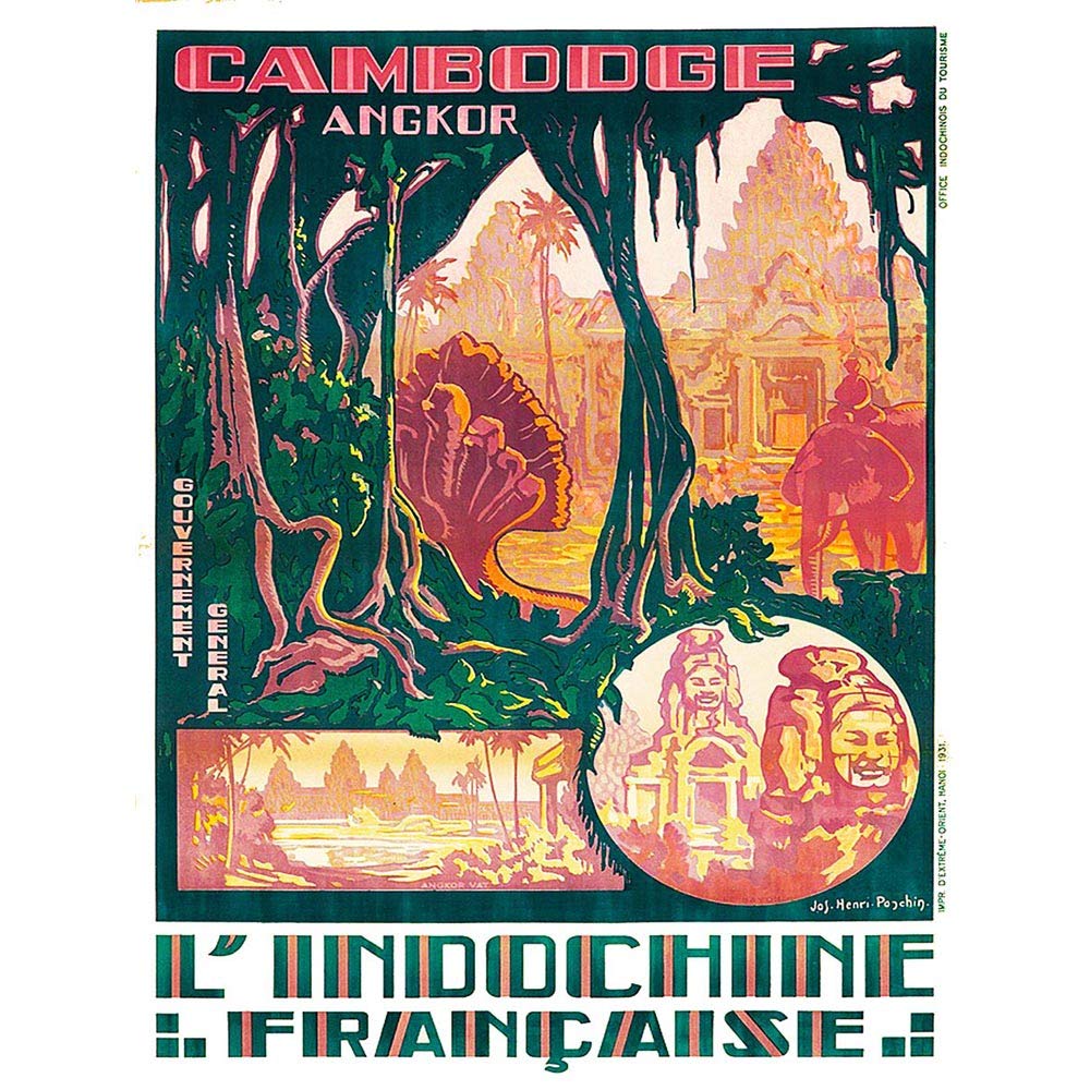 Wee Blue Coo Travel Cambodia Indochina Angkor Wat Temple France Art Print Poster Wall Decor 12X16 Inch