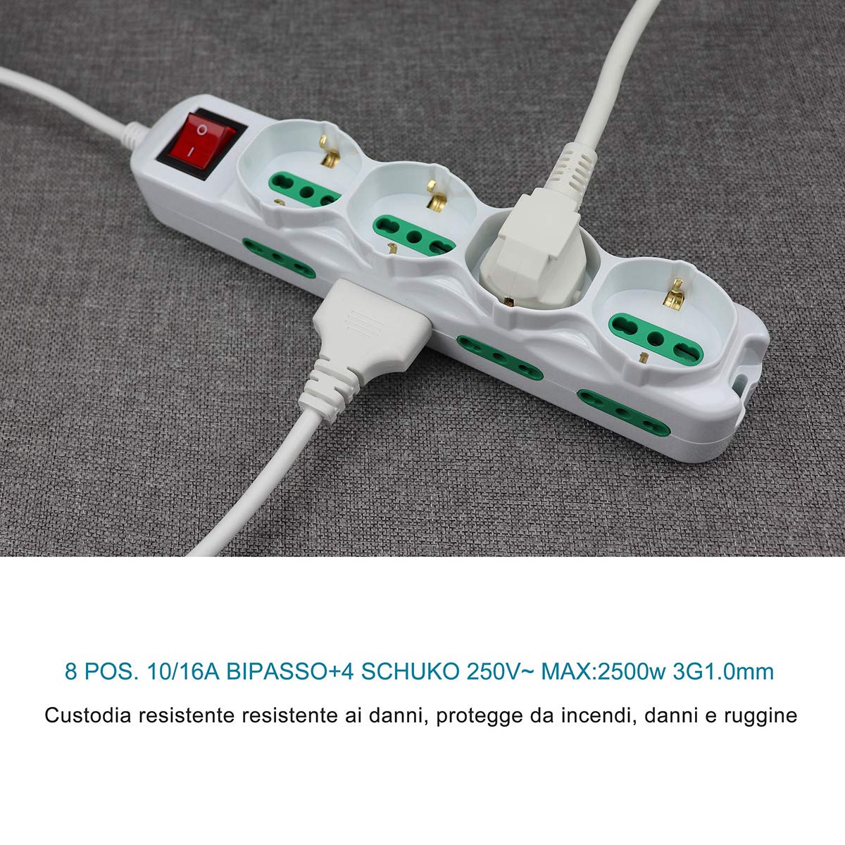 Ciabatta Elettrica 5 Posti Con USB - Presa Multipla Salvaspazio Interruttori Indipendenti Bianco - Foto 13