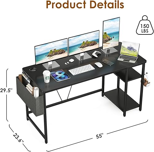 Miniatura 3 de OD005 - Escritorio para computadora, escritorio de oficina en casa de 55 pulgadas, escritorio pequeño y moderno para dormitorio, escritorio de
