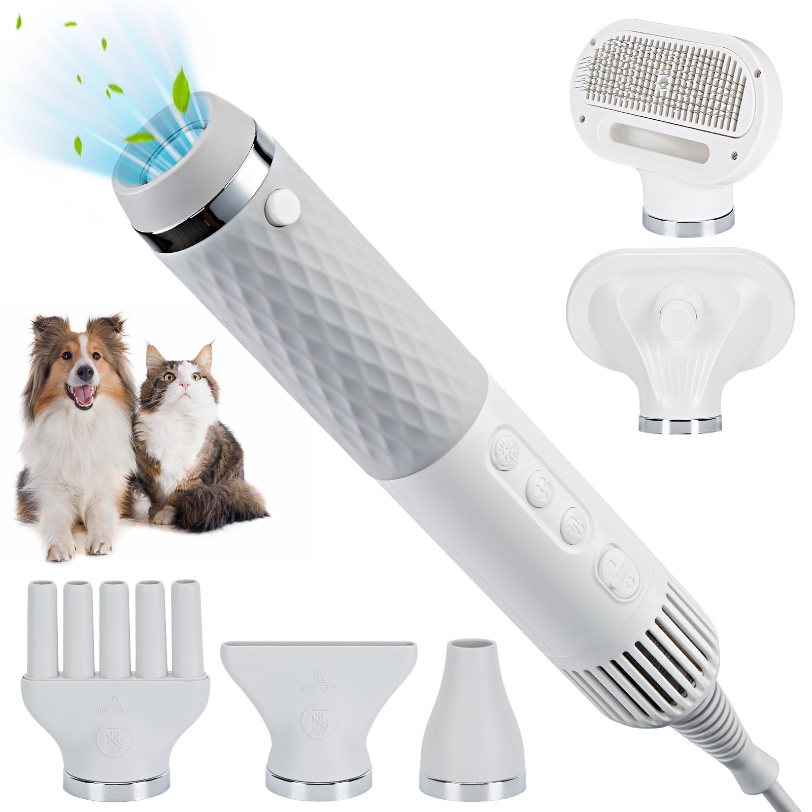 Ownpets Secador de pelo 5 en 1 para perros, secador de pelo portátil, secador de pelo portátil para mascotas, secador de pelo silencioso para perros y gatos, velocidad del viento y temperatura