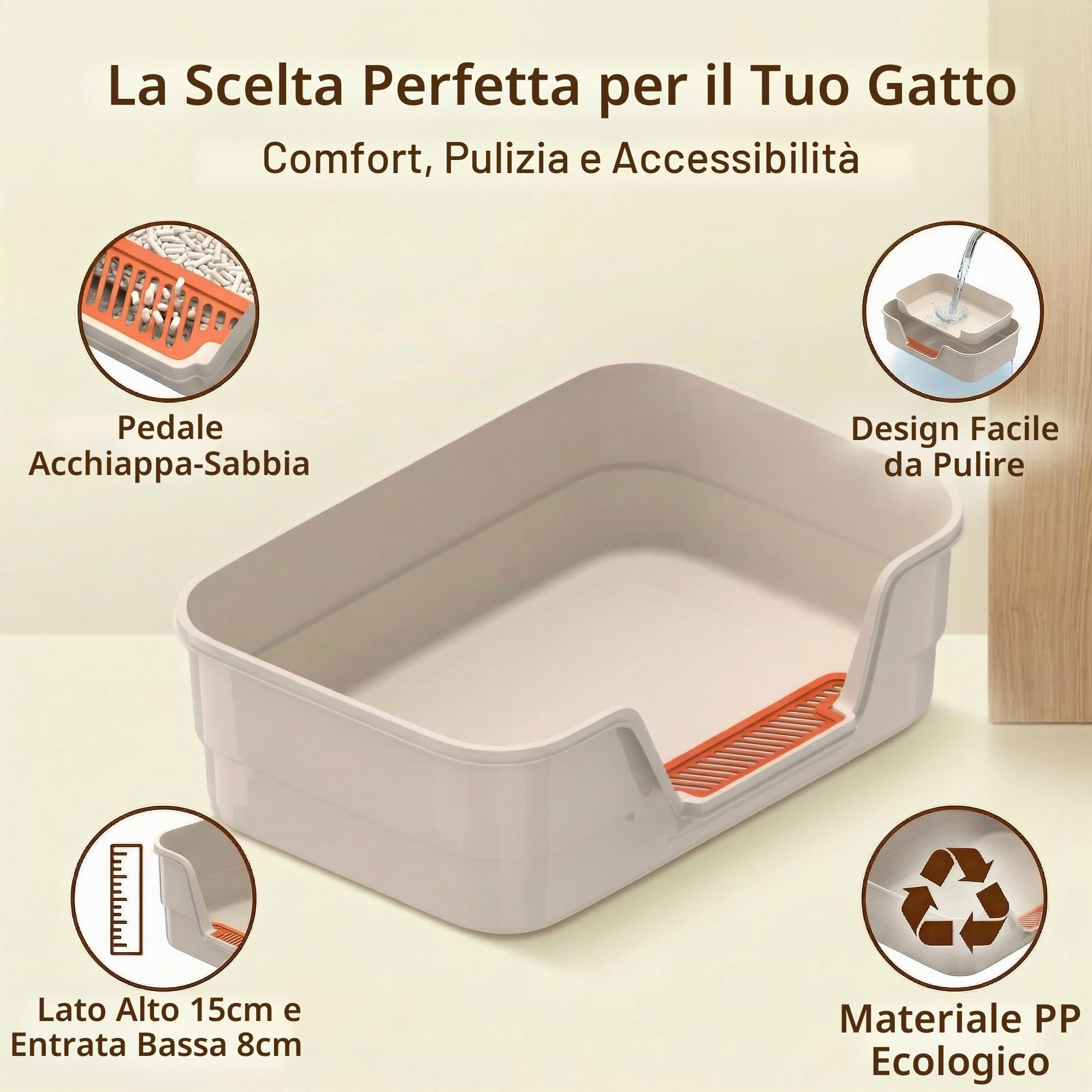 Suhaco Lettiera a basso ingresso per gattini grandi lettiere per gatti anziani, piccola lettiera in plastica per gatti piccoli, con sgabello, facile da pulire, 61 cm di lunghezza x 40,6 cm di