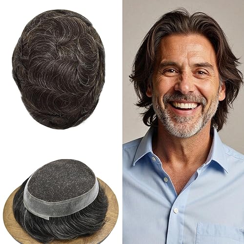 Miniatura 36 de Toupee - Sistema de pelo para hombres, postizos de encaje suave, sistema de reemplazo de cabello para hombre, línea de cabello de PU, pieza de pelo