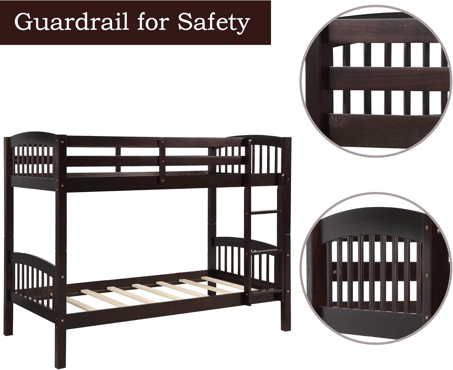 Close-up of bunk bed guardrail for safety
