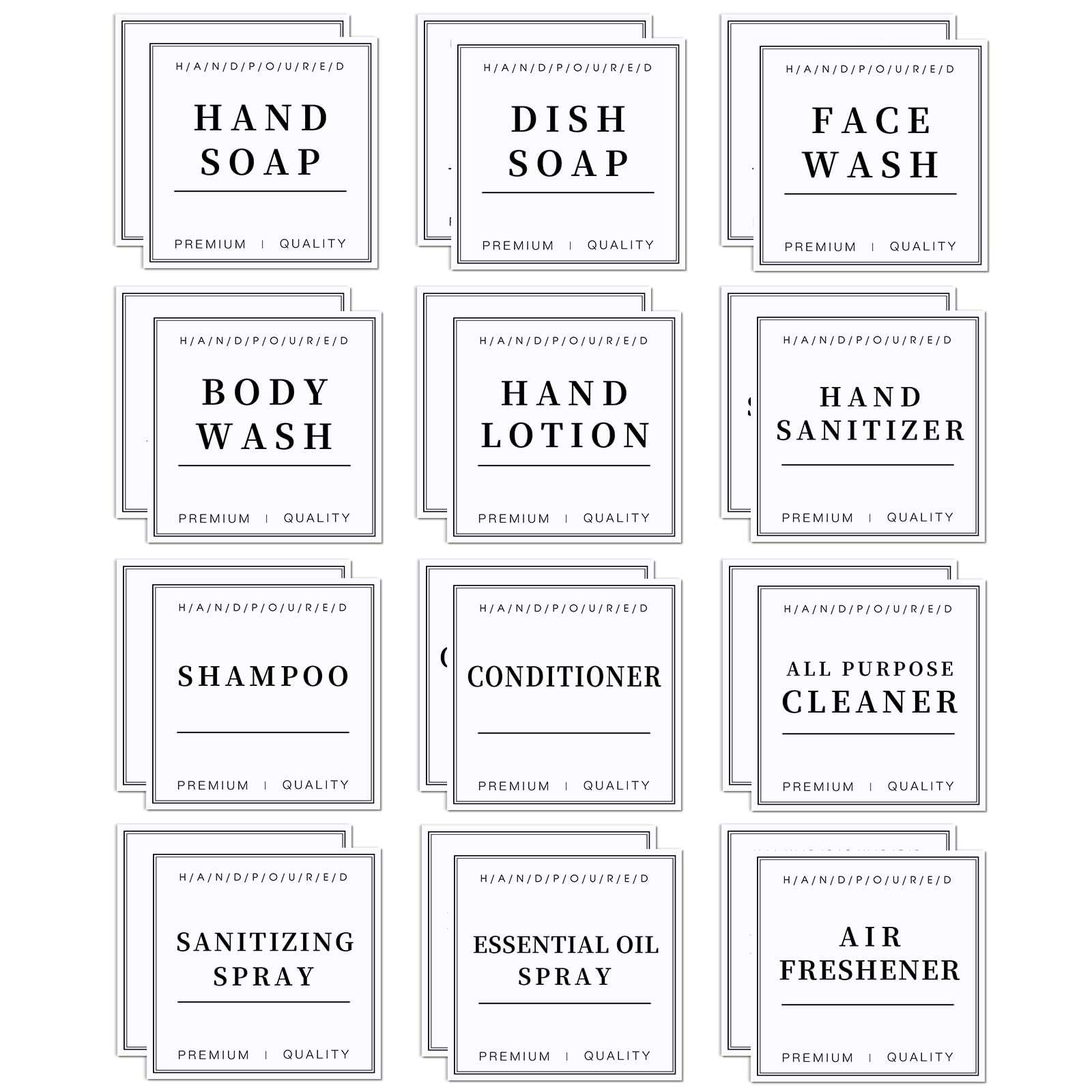 TESWEY24 PCS Waterproof Hand Soap Labels, PVC Material Shampoo Labels for Glass or Plastic Spray Bottle, Minimalist Style Shampoo and Conditioner Dispenser Label Stickers for Bathroom (White)