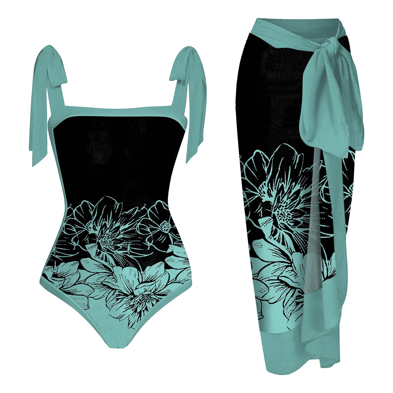 Conjunto baño Mujer Monokini + Cobertura Estampado Tankini Dos Piezas Playa