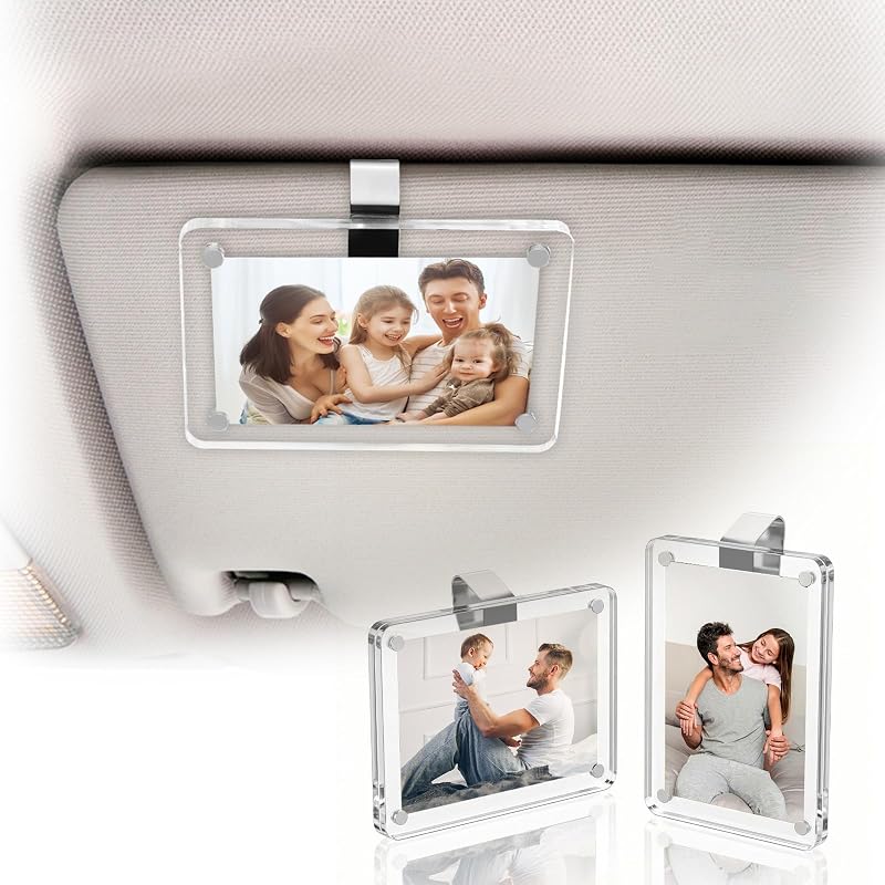 Kit com 2 Porta-Fotos Magnéticos para Para-Sol Dargoose em Acrílico – Moldura para Fotos 7,9 x 12,0 cm para Carro e Caminhão