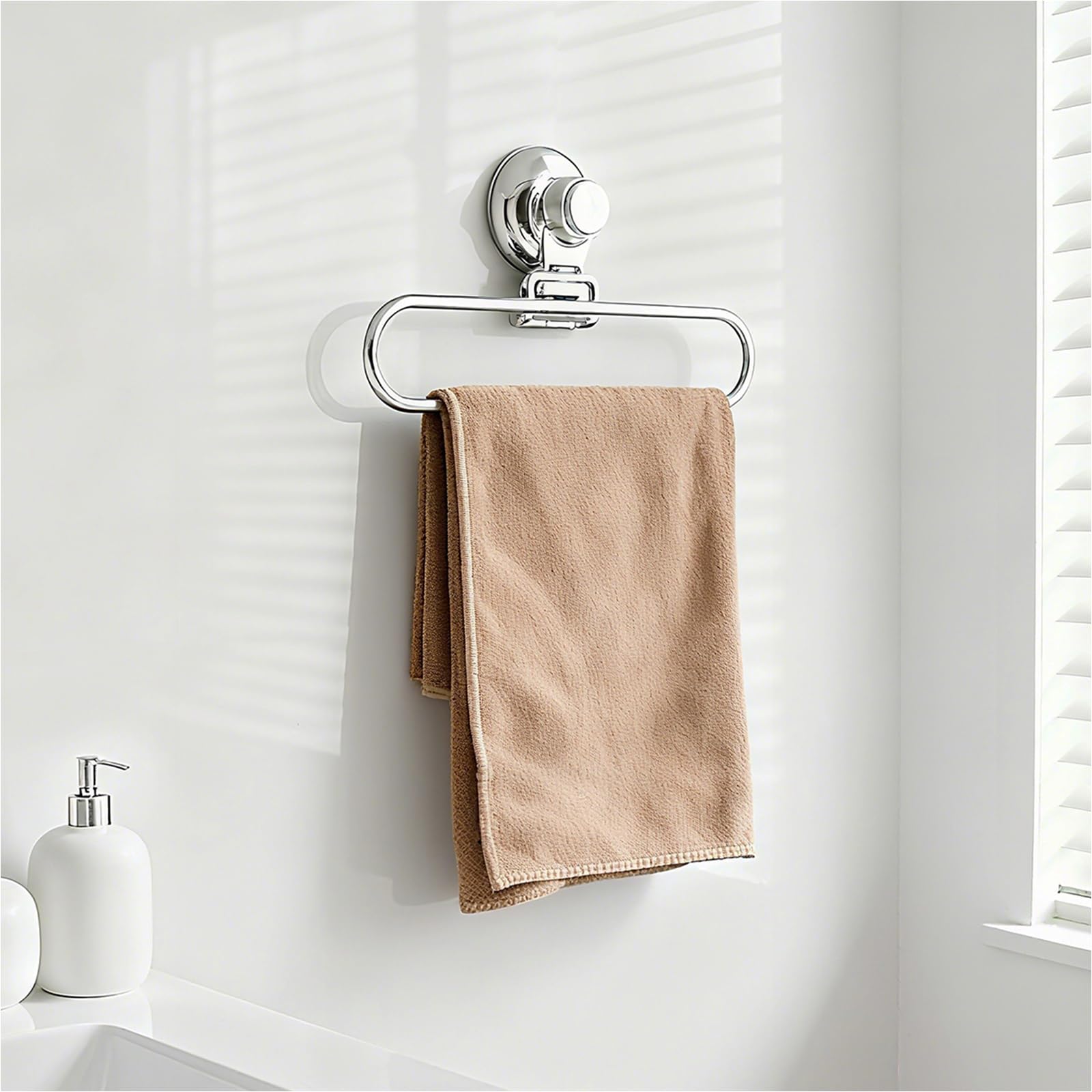 Poywaze Suction Hand Towel Holder for Bathroom Stainless Steel Towel Ring, Wall Mounted Sucker Towel Rail