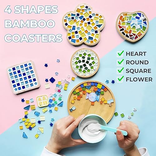 Miniatura 2 de Atarvana - 4 posavasos de bambú para manualidades, 4 formas, posavasos en blanco para manualidades recubiertos y duraderos posavasos lisos