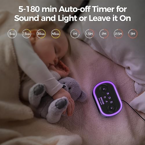 Miniatura 6 de Reacher Reloj despertador digital y máquina de sonido de ruido blanco, 21 sonidos relajantes, 7 sonidos de despertador, 8 luces nocturnas, volumen