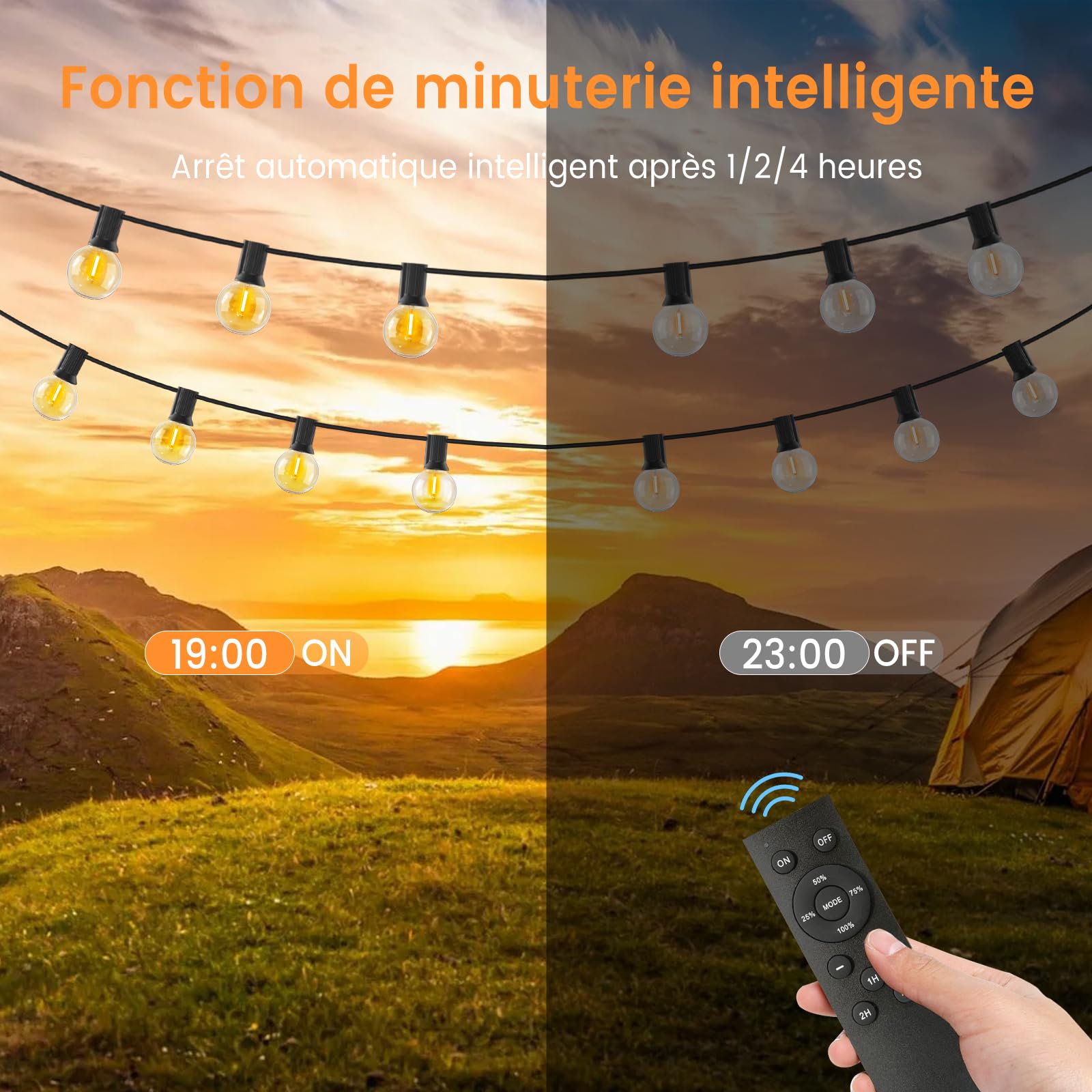 Guirlande Lumineuse Exterieure 45M avec Télécommande, Guirlande Guinguette avec 75+3 G40 LED Ampoules, Dimmable, Étanche Chaîne Lumiere Exterieur pour Patio Terrasse Fête Mariage