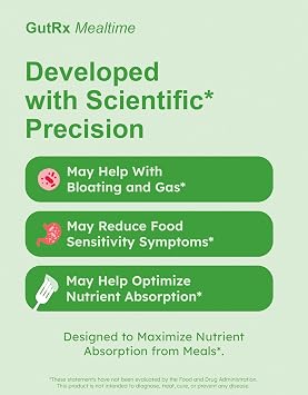 Mealtime Digestive Enzymes Lactase, Lipase & Bromelain for FODMAP, Carb, Fat & Protein Breakdown with Alpha-Galactosidase for Bloating, Gas & Food Sensitivities 30 Capsules