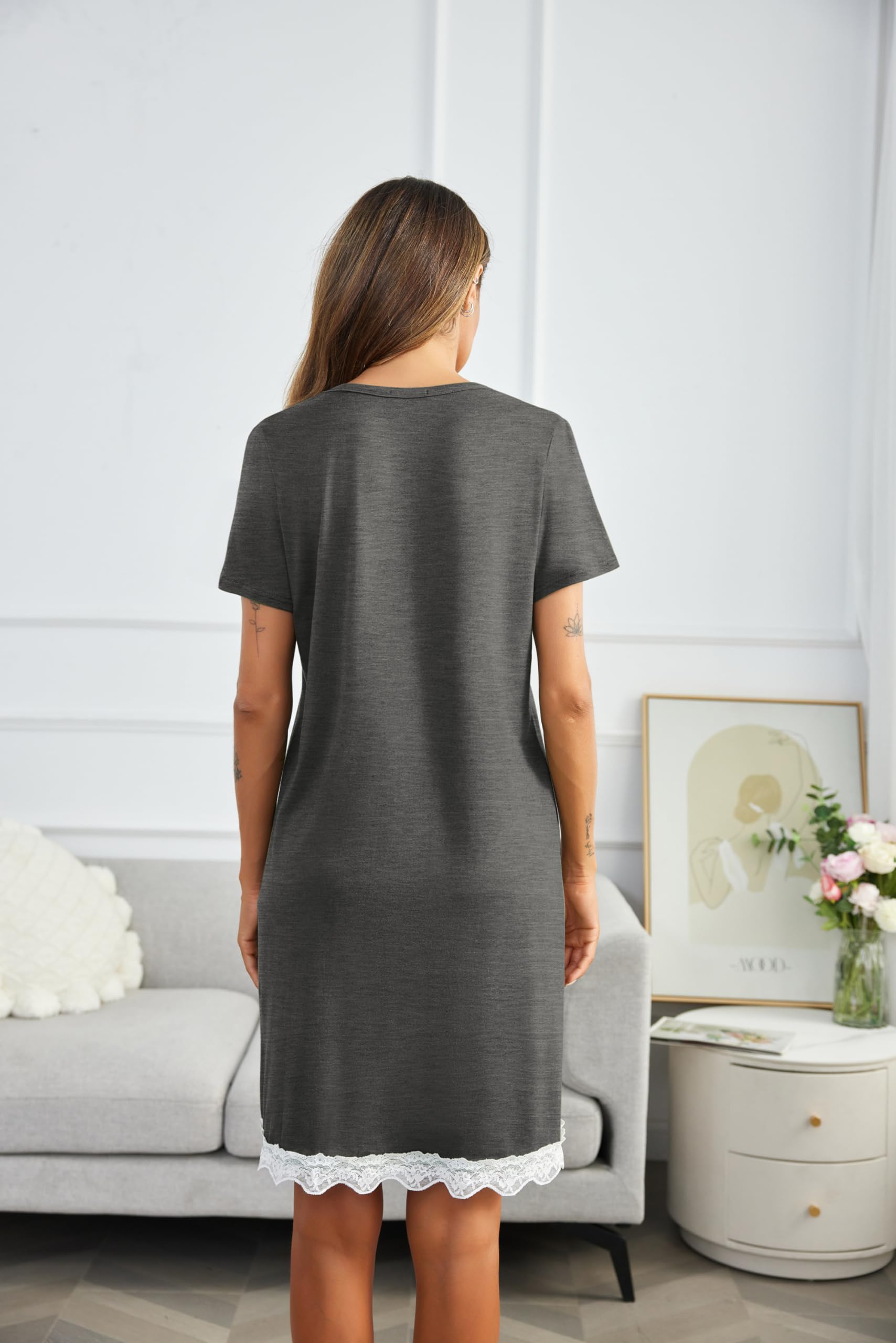 Ekouaer Camisones de Mujer Corto Camisón de Lactancia Encaje Camisón de Maternidad Botones Sexy, S-XXL