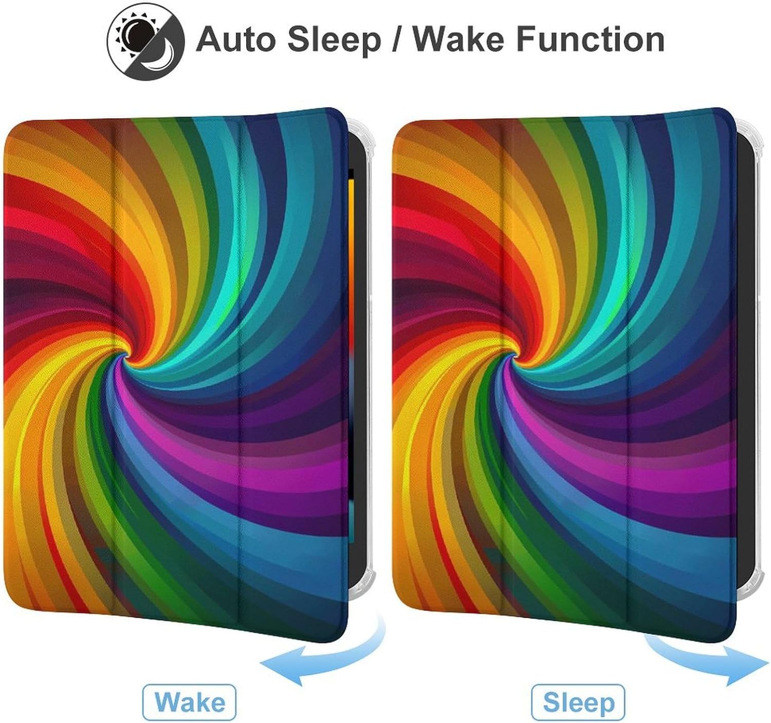 Vortex Swirling Colorful Rainbow Cute Case Compatible for Mini6（8.3in） Trifold Tablet Protective Cover with Pencil Holder