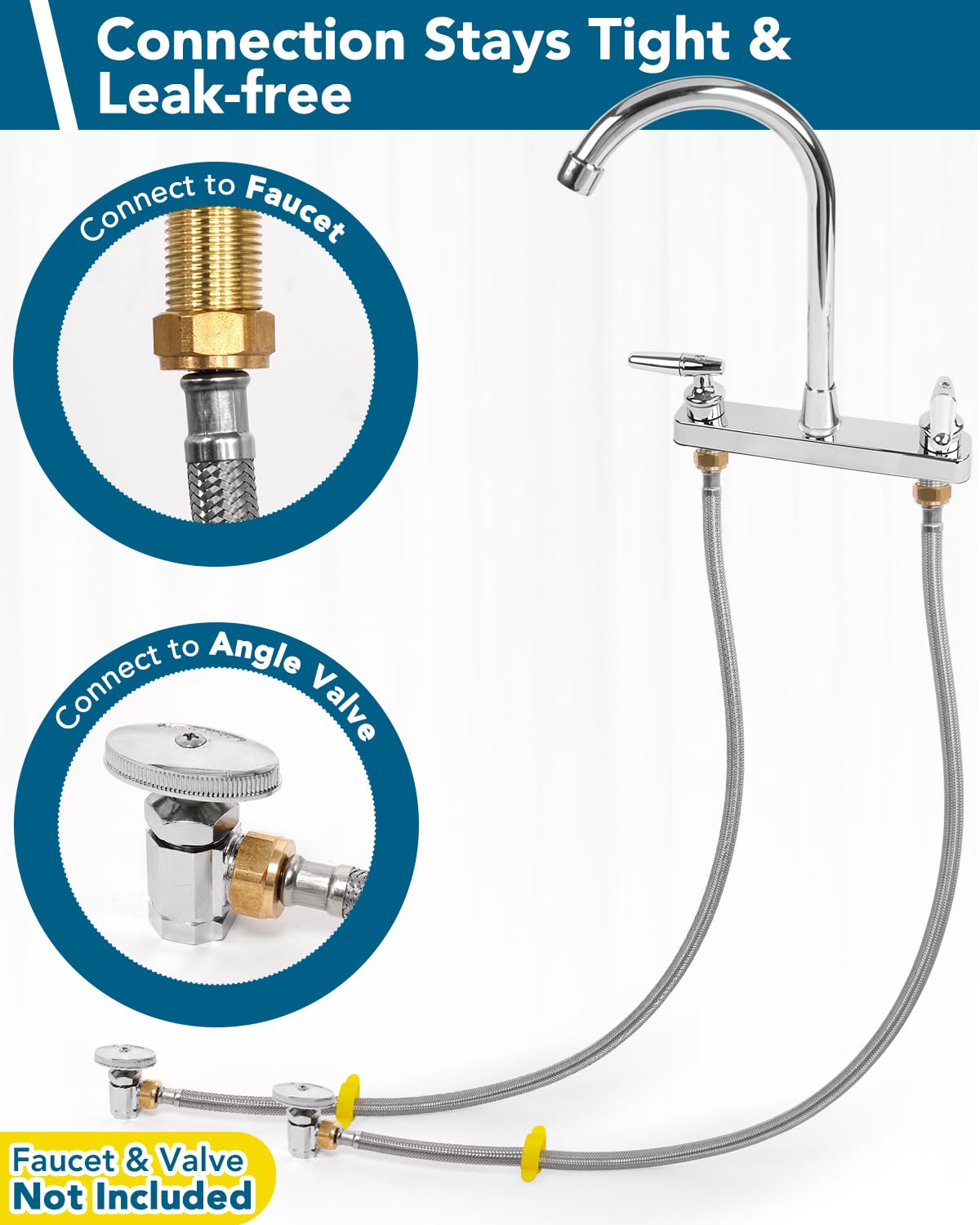 [Lot de 10] Ligne d'alimentation de robinet FIP tressé en acier inoxydable de 30,5 cm, connecteur flexible pour salle de bain et évier de cuisine