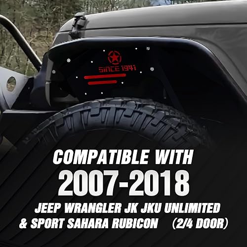 Vista 29 de Forros de guardabarros interiores delanteros compatibles con Wrangler JK y JKU Unlimited 2/4 puertas 2007-2018, estilo atornillable, cubierta