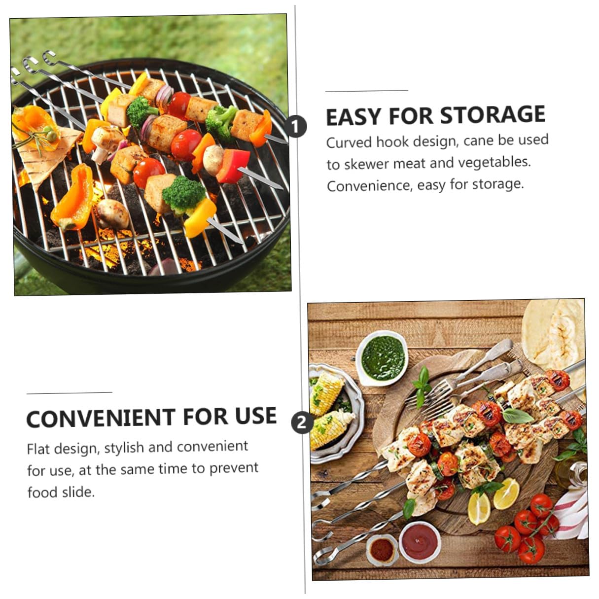 Spiedini Design Sottile e Gancio Curvo 10 Pezzi o in Metallo Inossidabile per Barbecue Riutilizzabili e Comodi da Impugnare per Utilizzo all'Aperto