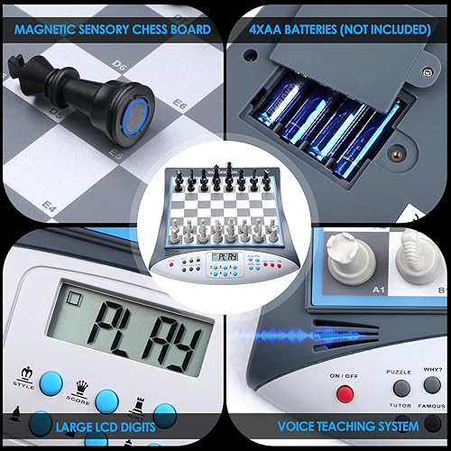 Miniatura 6 de Juego de ajedrez electrónico con sistema de enseñanza de voz, juego de ajedrez magnético para computadora, gran socio para principiantes y jugadores