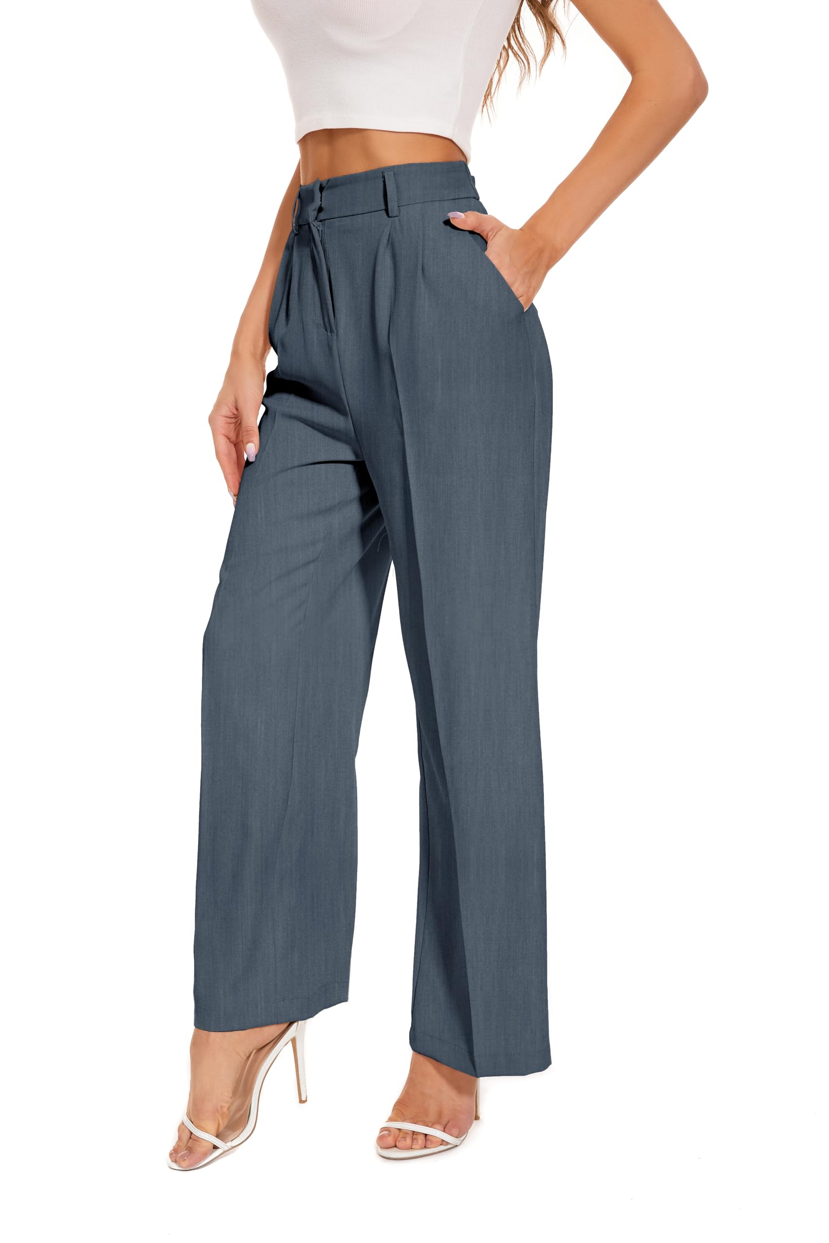 FUNYYZO Wide Leg Pants Women's High Elastic Waisted in The Back Business Work Trousers Long Straight Suit Pants — view 17