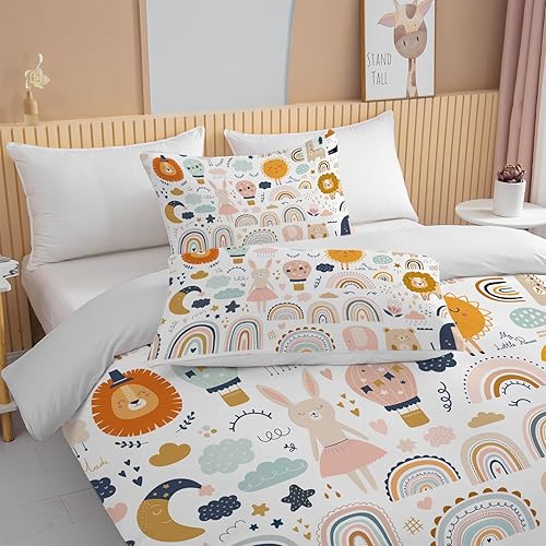 Miniatura 3 de BEDMUST Juego de funda de edredón arcoíris para niños y niñas, juego de ropa de cama tamaño individual, diseño de dibujos animados de animales