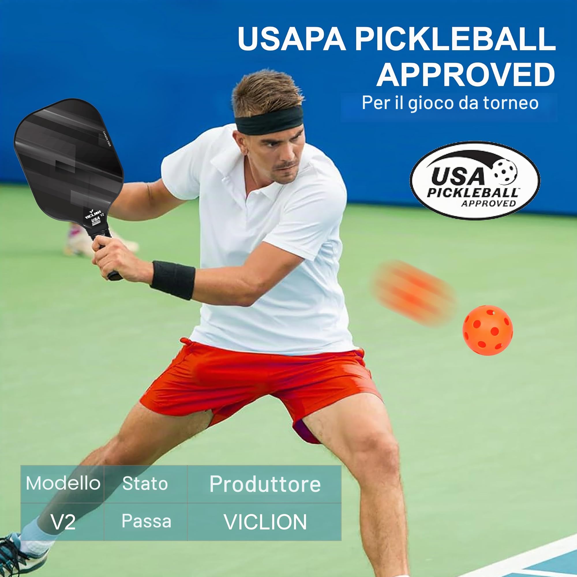 Pickleball Paddles, Set da 2 Racchette da Pickleball in Fibra di Carbonio Approvate da USAPA, con 4 Palline e 1 Borsa, Leggero per Principianti