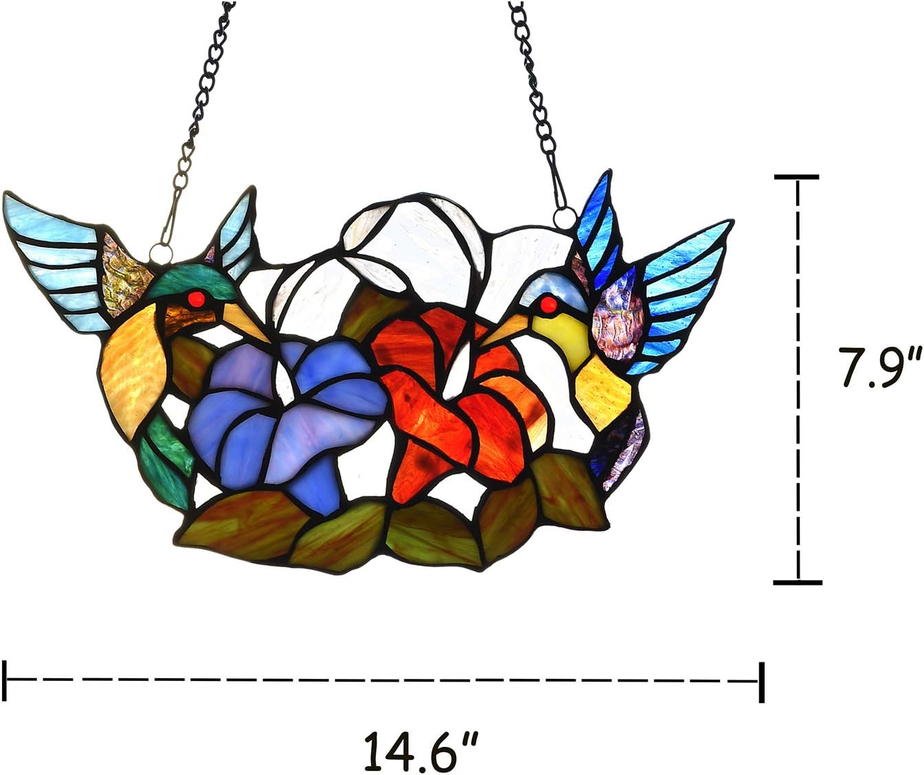 🔥 Flash Sale Capulina Tiffany Stained Glass Window Hangings 15 x 8 Handmade Morning Glory and 2 Birds Window Panel Sun Cacthers