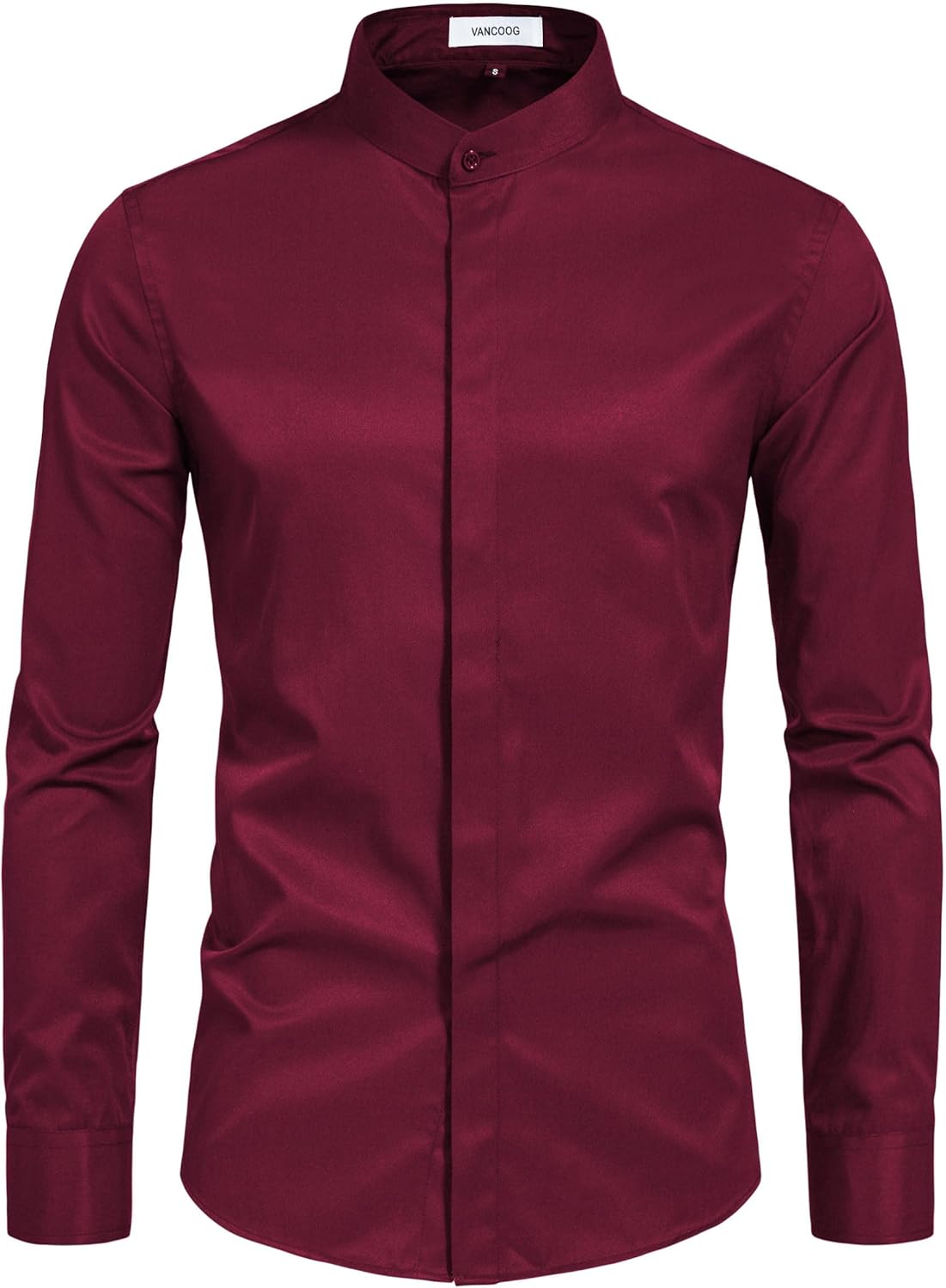 VANCOOG Men’s Banded Collar(Mandarin Collar) Long Sleeve Casual Solid Fancy Dress Shirts