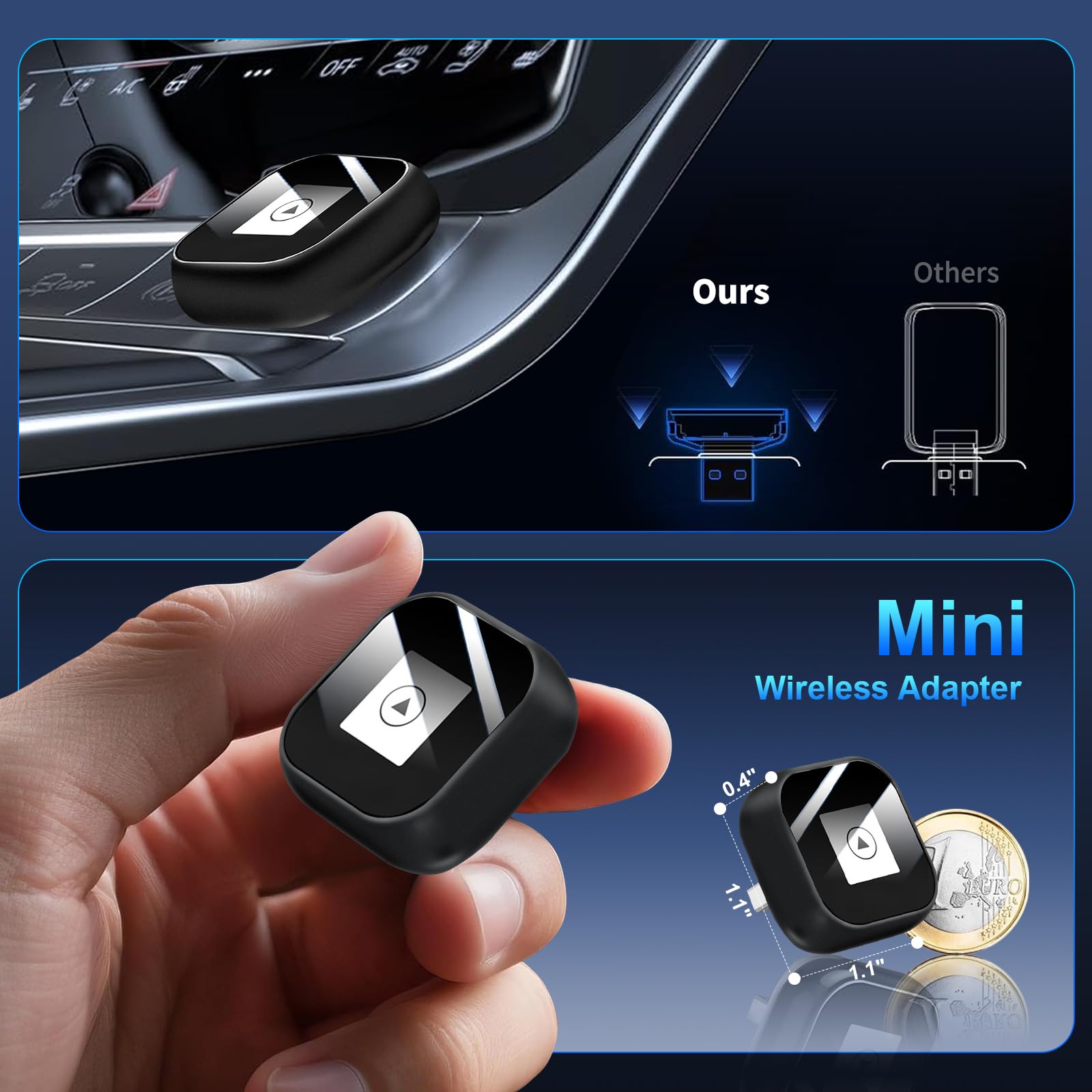 Adattatore 2 In 1 Wireless Carplay E Android Auto, Mini Carplay Aggiornato 2025, Converte Da Cablato A Wireless, Plug & Play, Connessione Automatica, Compatto, Per Iphone E Android (Nero Opaco)