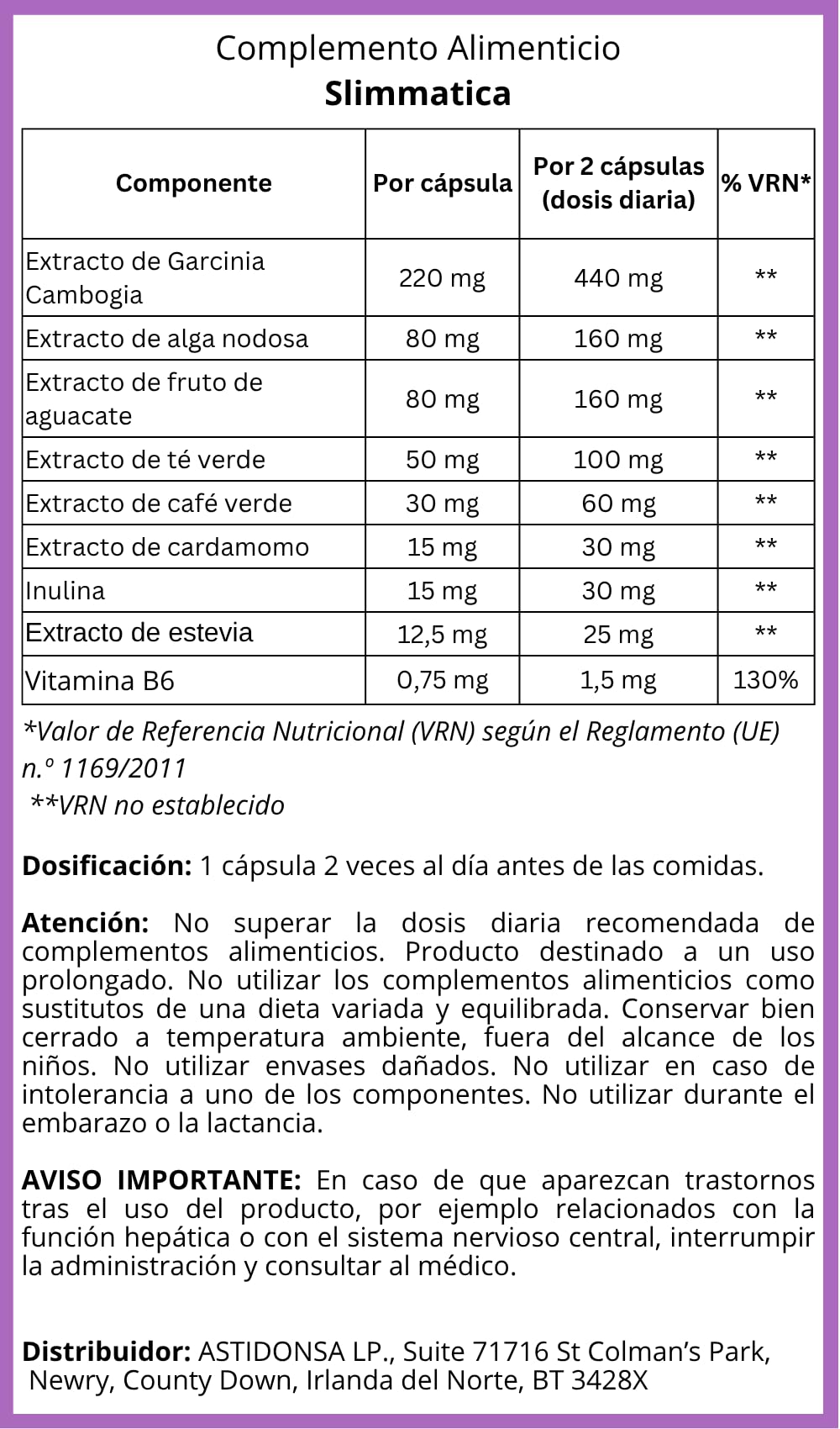 Slimmatica – Suplemento Alimenticio Natural con L-Carnitina y Vitaminas del Grupo B | Apoyo al Metabolismo y Energía Diaria | 60 Cápsulas Veganas. (1)