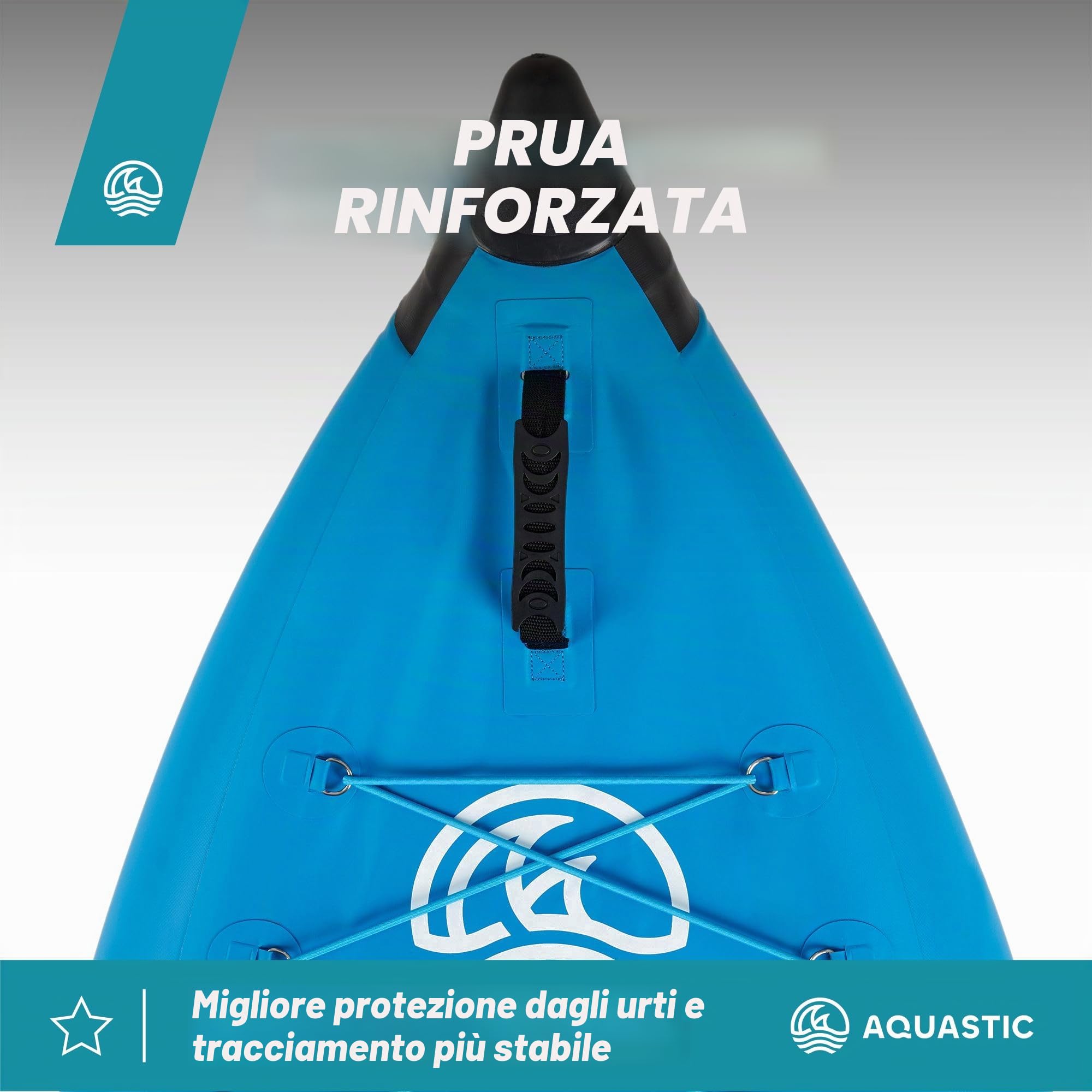 AQUASTIC Cortez 13'5 – Kayak gonfiabile per due persone, Hybrid Drop-Stitch, 3 camere, portata fino a 180 kg, set: zaino, pagaia, sedili, pompa, pinne, stabile