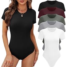 BALENNZ Womens 4/5 Pack Short Sleeve Round Neck Bodysuit Tops Crew Neck Basic Casual Tshirt Bodysuits