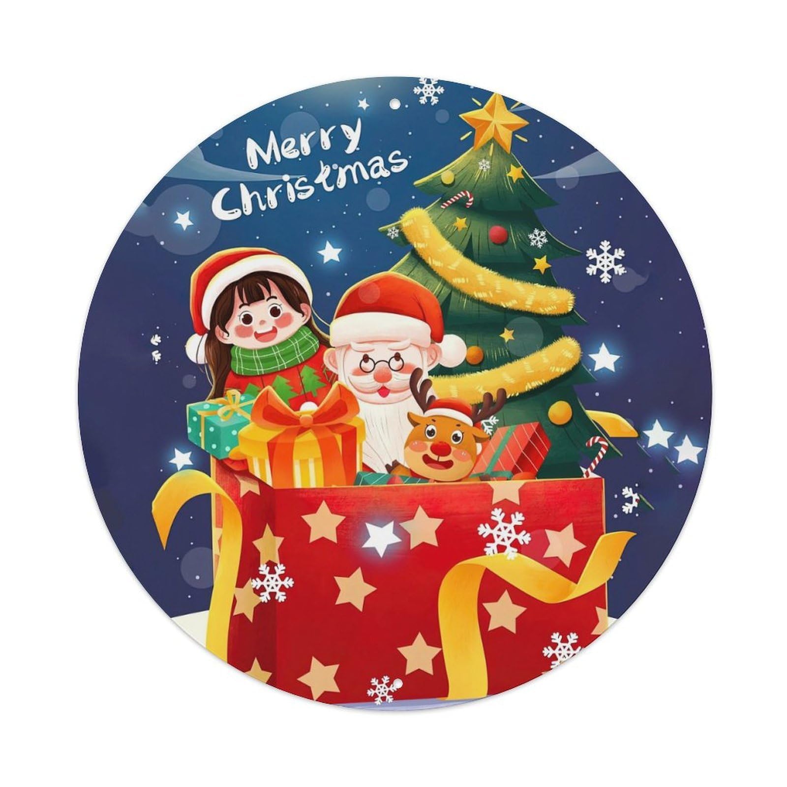 Olyhtr 8X8inch Classic Style Merry Christmas Cartoon Holiday Vintage Illustration Metal Tin Sign