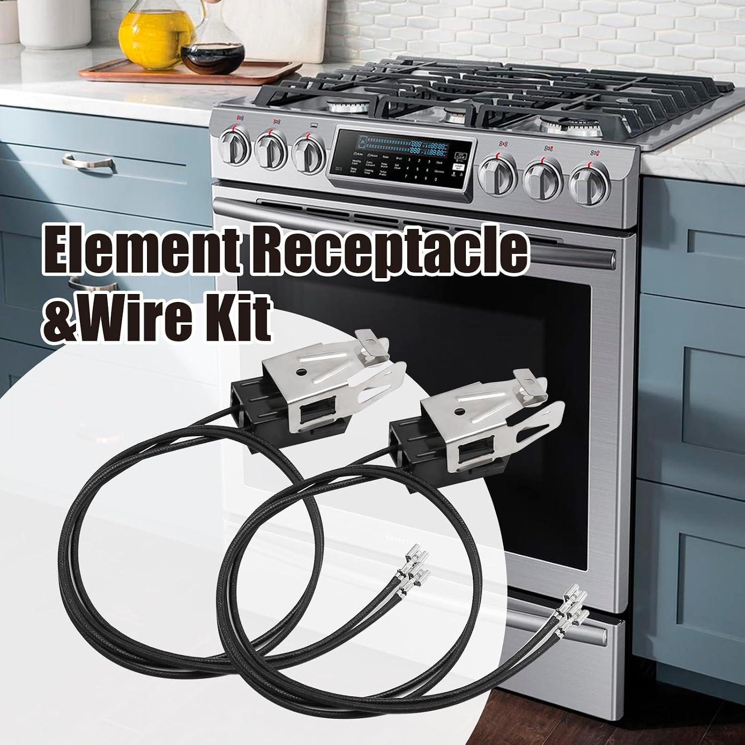 WB2X8228 Element Receptacle & Wire Kit Replacement for GE Electric Ranges Electric Stove Burners parts, Replaces AP2013499 PS242972 250535 AH242972 EA242972,2PCS