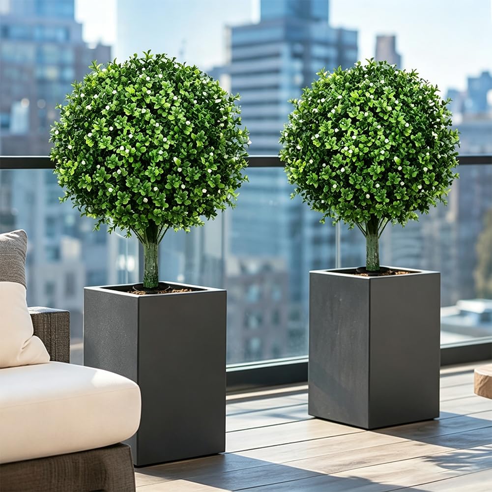 2er-Set Künstliche Buchsbaumkugel 60cm, Buchsbaum Kunstpflanze mit Erdspieß, Künstliche Pflanzen Wie Echt Fake Flowers Plastic Plants für Wohnzimmer Schlafzimmer Büro Garten Deko (Blütenknospe)