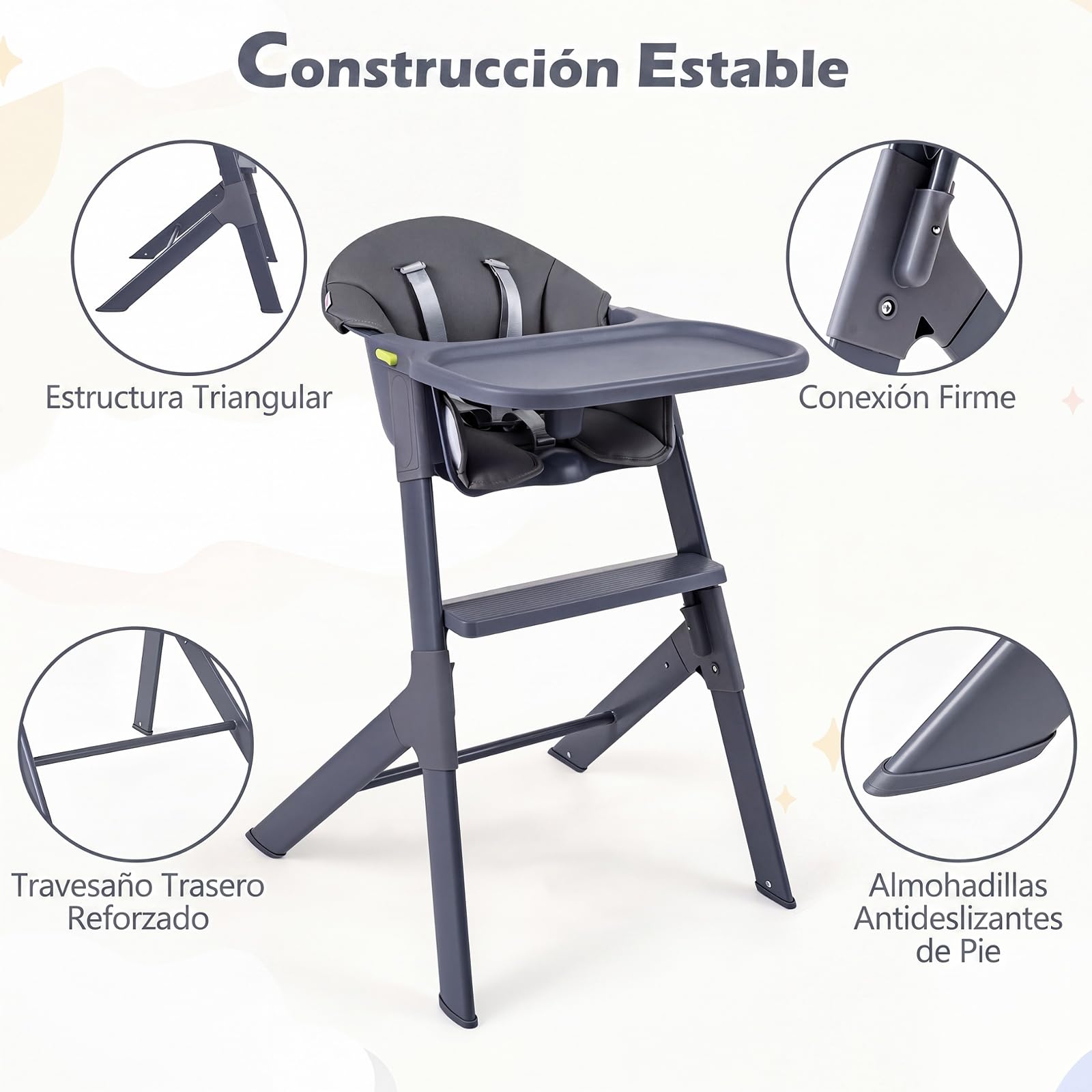 COSTWAY 3 en 1 Trona Bebé Lavable, Silla Bebe Comer | con Bandeja Extraíble y Ajustable en 2 Posiciones, Reposapiés, Cinturón de Seguridad y Cojín de Asiento, Silla Alta para Niño
