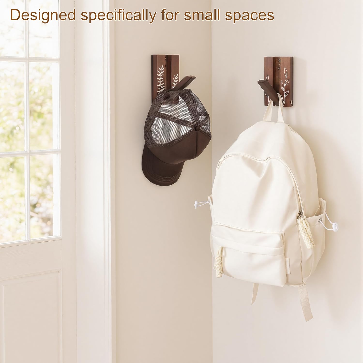 Rustic Folding Wall Hooks: Decorative Wooden Coat Hooks 2Pack Mounted for Heavy Duty Hanging Towels Backpack Bags Hat, Space Saving Home Decor for Aesthetic Homeowners