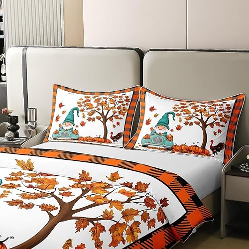 Miniatura 4 de Erosebridal Juego de ropa de cama de gnomo, calabaza de otoño, 100% algodón, funda de edredón King de Acción de Gracias, pollo, pavo, cosecha de