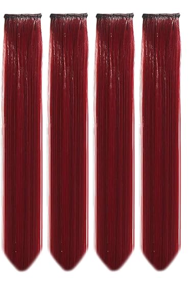Paradise Hair Streak Colored Extension Highlighter For Women And Girls (Set Of 4 pc) (Maroon)