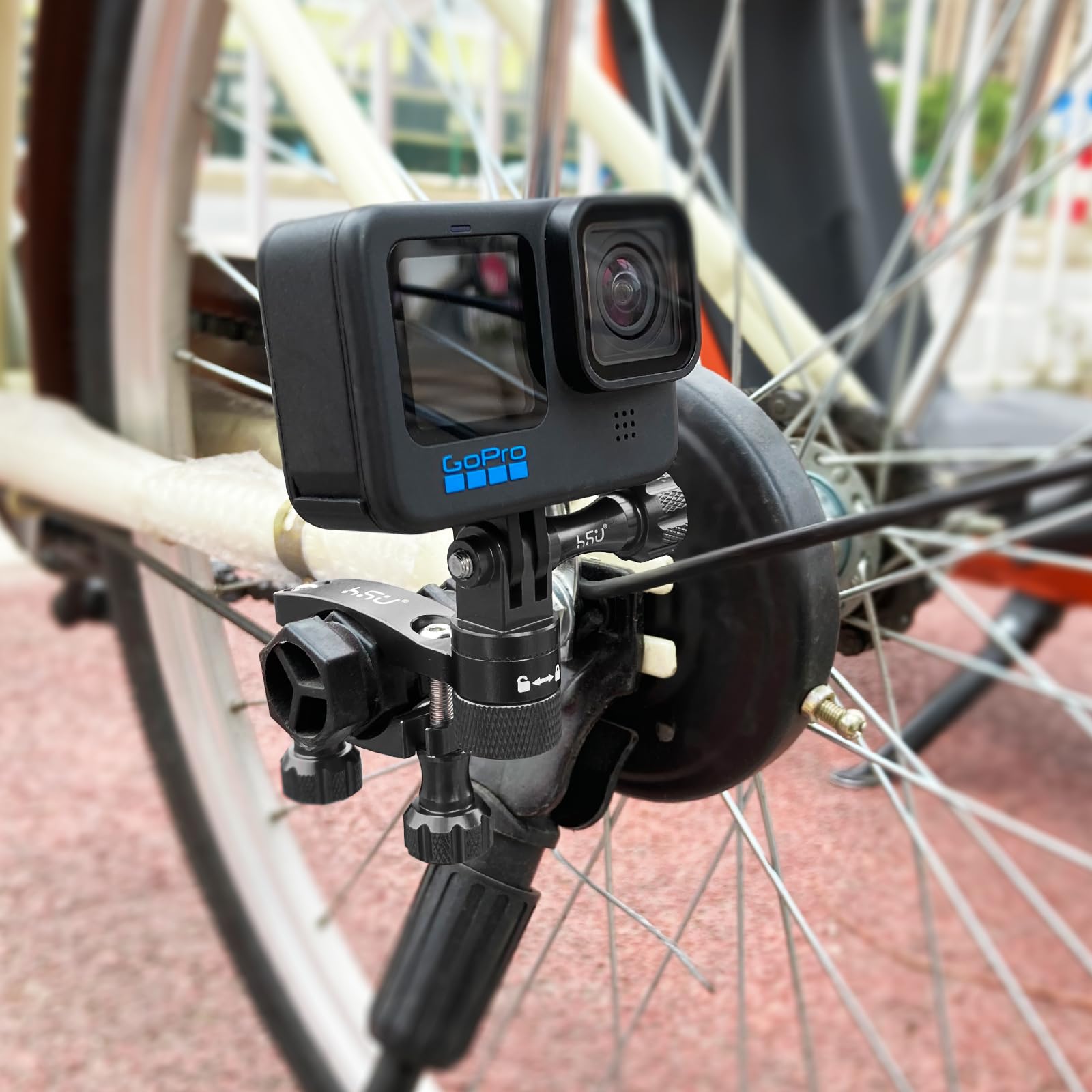 HSU Soporte de Manillar para GoPro, 360 ° Rotación de Monturas de Cámarad de Acción la Motocicleta y Bicicleta Accesorios (Negro)
