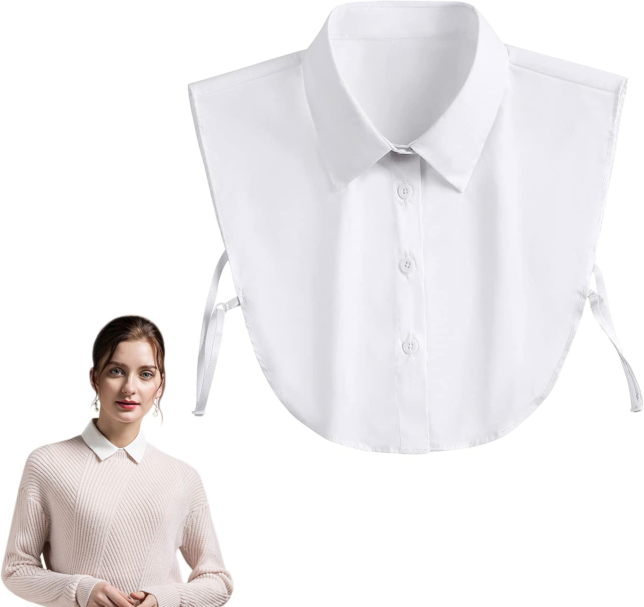 Lady'S Fake Collar Half Shirt Blouse Detachable False Joker Decorative Dickey Cuff Cotton Choker Tie Lapel Point– White, 12 Years