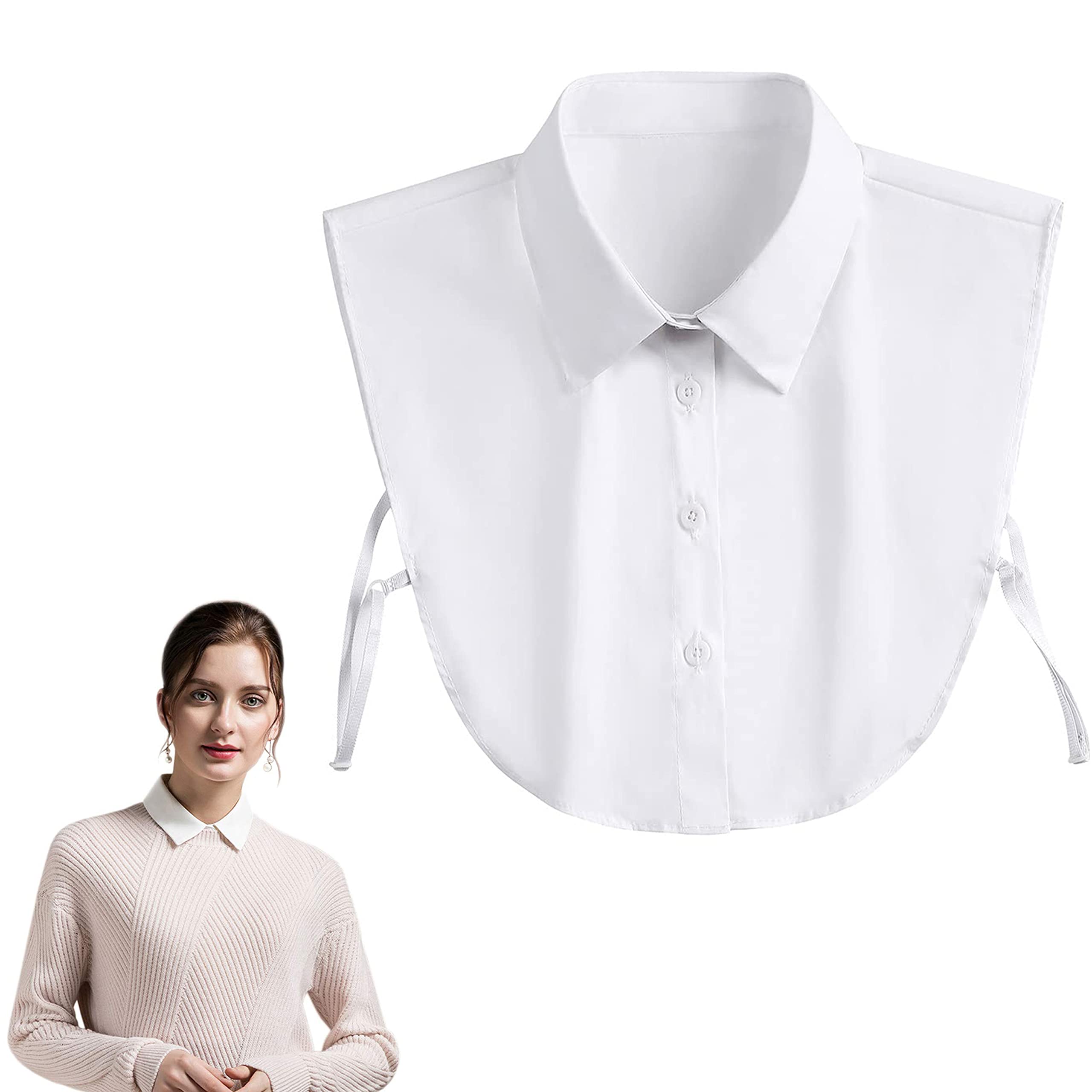 Lady'S Fake Collar Half Shirt Blouse Detachable False Joker Decorative Dickey Cuff Cotton Choker Tie Lapel Point– White, 12 Years