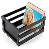 HOMBOUR Vinyl Record Storage Crate, Black Wooden Storage Crate Box