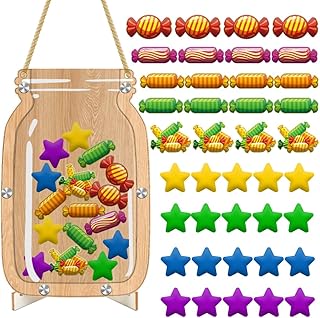 42Pcs Reward Jar for Kids, Personalized Reward Jar and Tokens with Colorful candies and stars, Classroom Tools Incentive Jar for Teacher Classroom Home Supplies