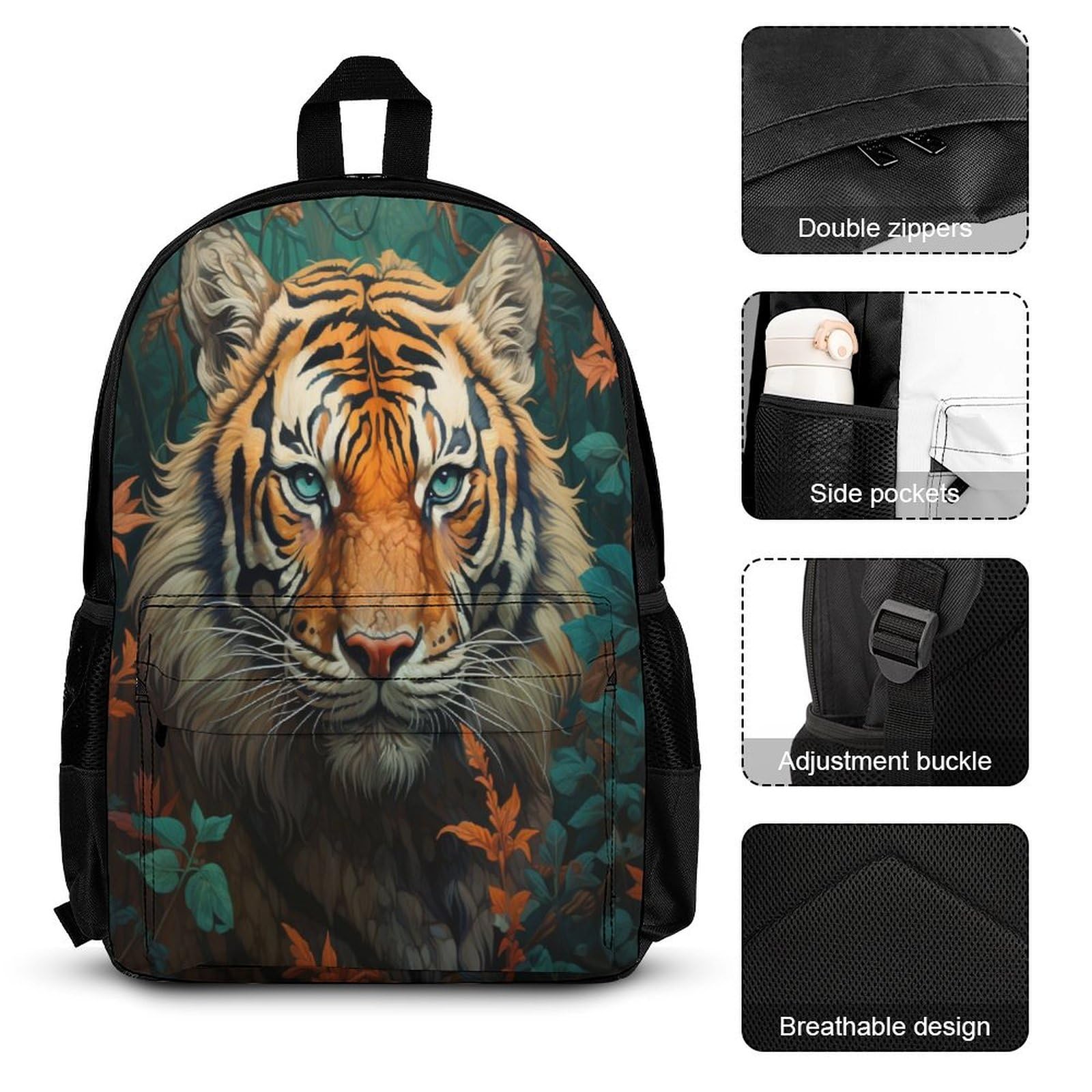 Sac Tigre Personnalisé avec Boîte à Déjeuner et Trousse à Crayons, Lot de 3 Sacs d'école Animal Thème, Sacs avec Boîte à Déjeuner