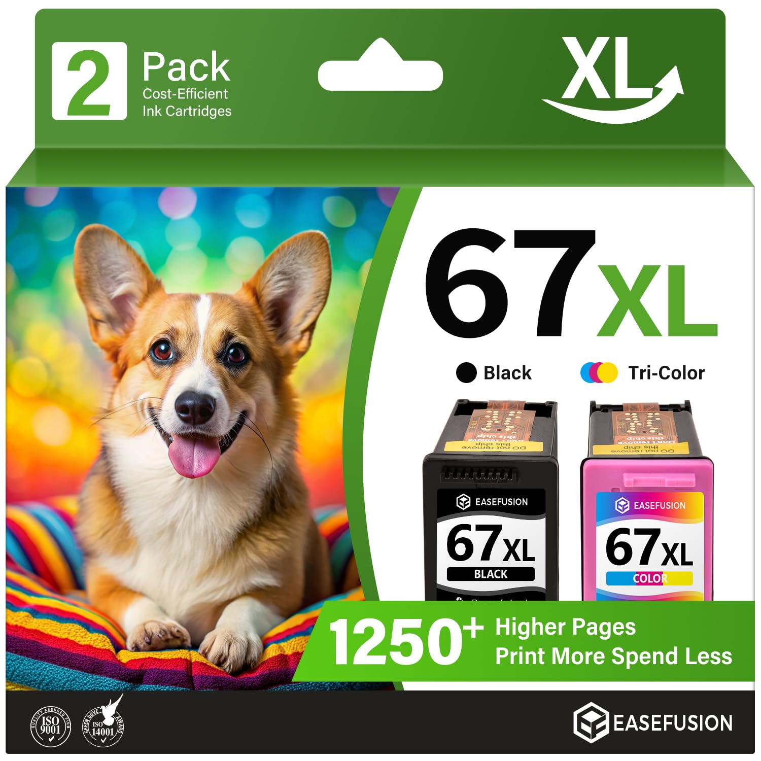 EaseFusion 67XL Ink Cartridges Black/Color Combo Pack Replacement for HP Ink 67 for 67XL HP Printer Ink Compatible with DeskJet 2855e 2755e 2700 4255e