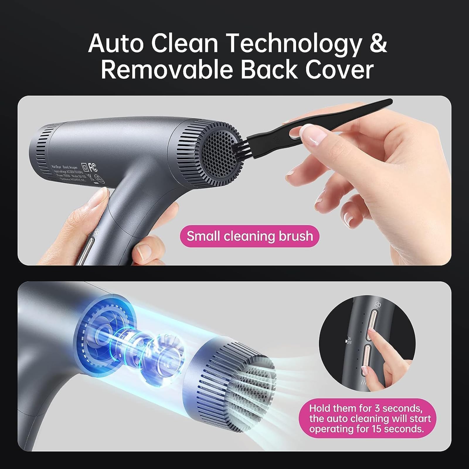 Haartrockner mit bürstenlosem Motor und Ionen-Technologie – Faltbarer, leiser Föhn mit Hochgeschwindigkeit, Magnetdüse und Diffusor für schnelles Trocknen, ideal für Zuhause, Salon und Reisen