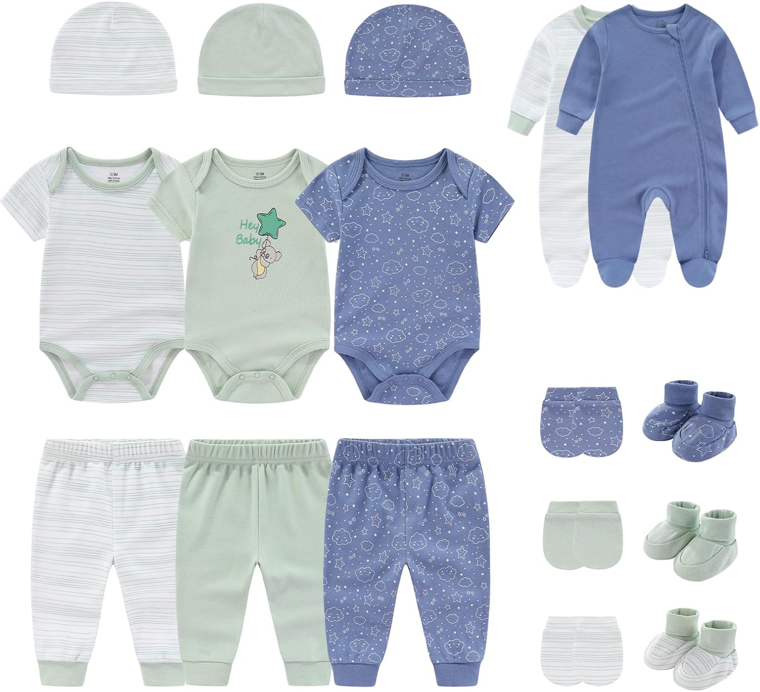 Baby Boy Girl Clothes Outfit 17 Pack Newborn Layette Gift Set and Accessories 0-3 Months