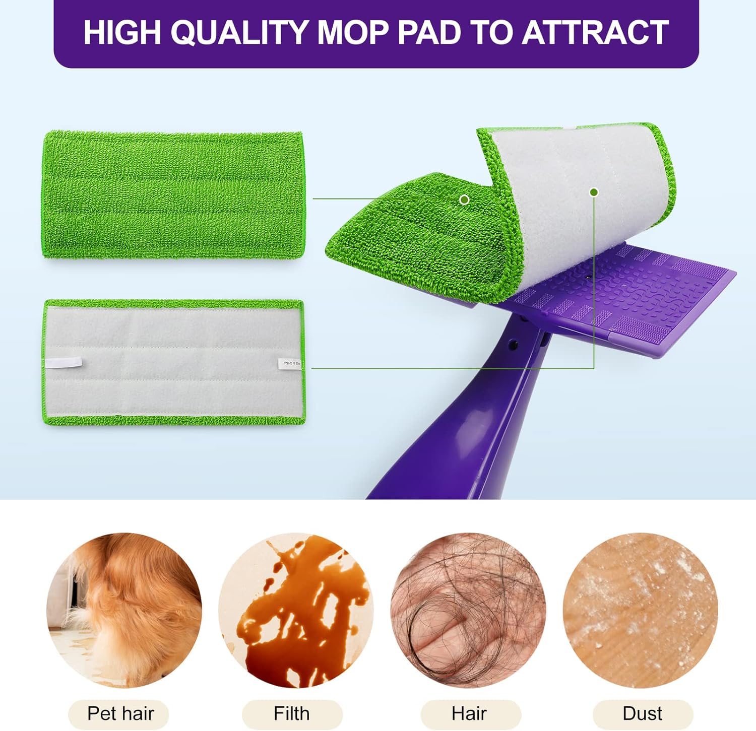 Star Maktion 6 Pack Mop Pads Compatible with Swiffer Wet Jet Mops, Washable Microfiber Mop Pads for Wet & Dry Use Mop Pad Refills, Durable and Fitting for Home/Office Cleaning (Green)
