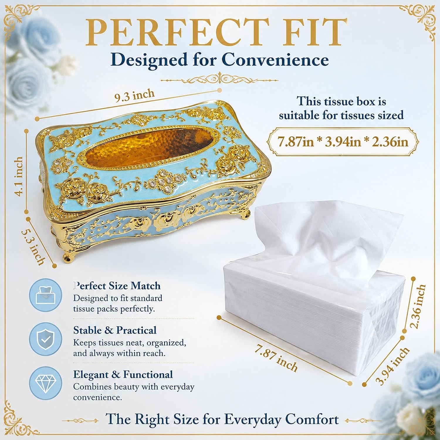 Luxury Rococo Style Rhinestone Tissue Box Cover Acrylic for Bathroom Vanity